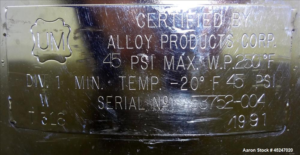Used 36 Gallon Stainless Steel Alloy Products Pressure Tank