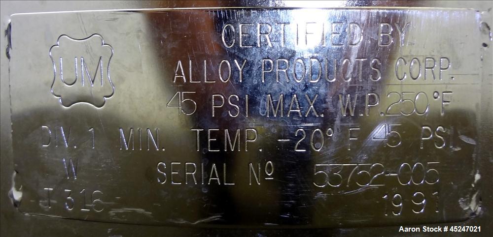 Used 36 Gallon Stainless Steel Alloy Products Pressure Tank