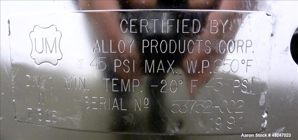 Used 36 Gallon Stainless Steel Alloy Products Pressure Tank