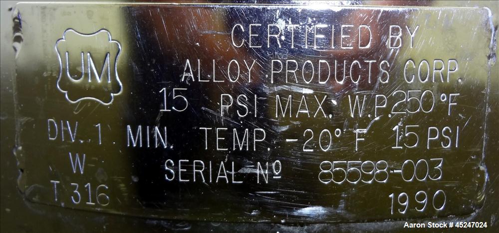Used 36 Gallon Stainless Steel Alloy Products Pressure Tank