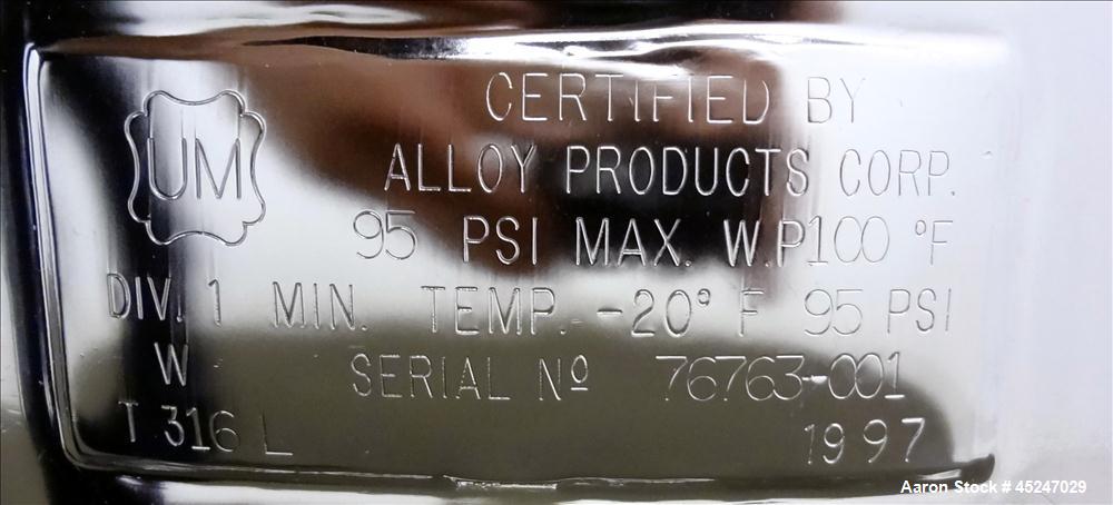 Used 36 Gallons Stainless Steel Alloy Products Pressure Tank