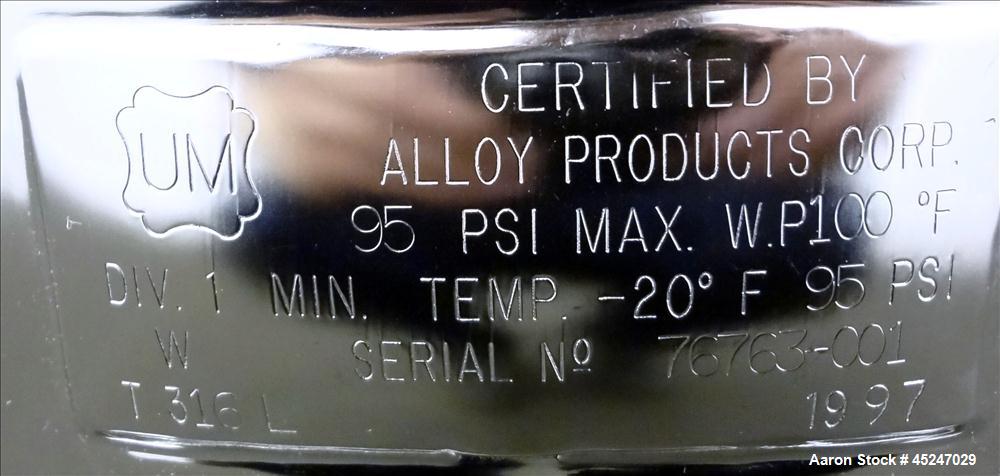 Used 36 Gallons Stainless Steel Alloy Products Pressure Tank