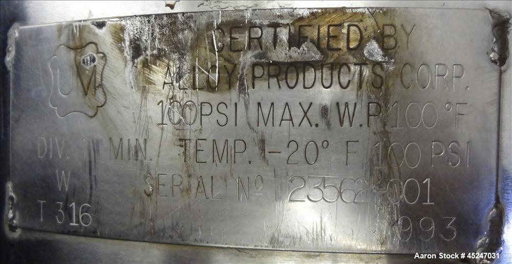 Used 36 Gallons Stainless Steel Alloy Products Pressure Tank