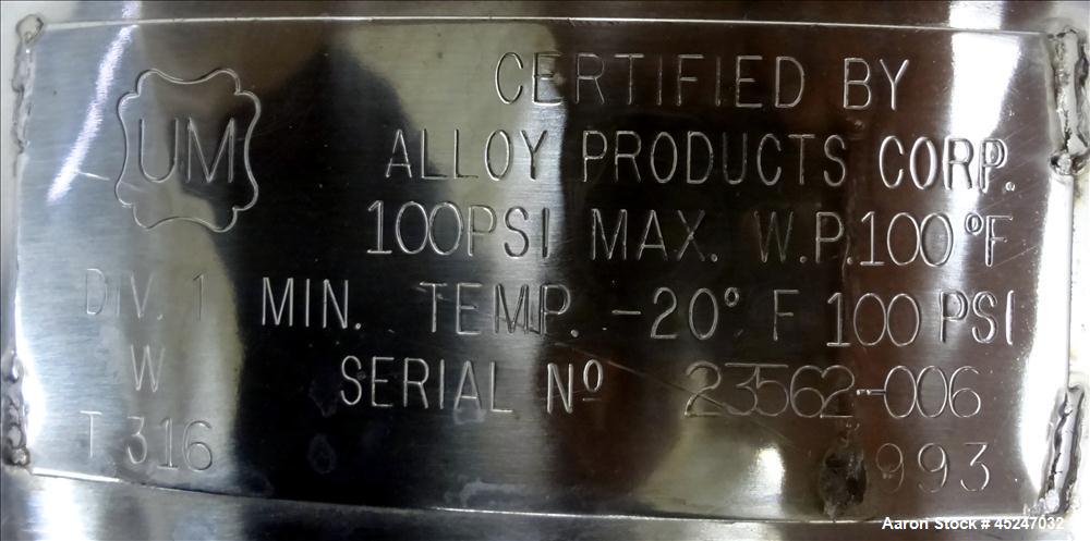 Used 36 Gallon Stainless Steel Alloy Products Pressure Tank