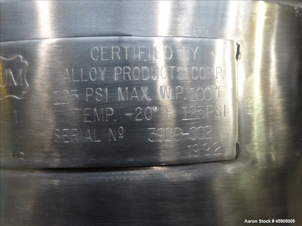 Used Alloy Products Pressure Tank, 30 Gallon, 316 Stainless Steel