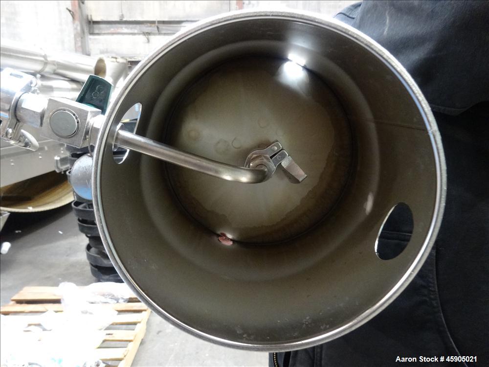 Used Alloy Products Pressure Tank, 2 Gallon, 316 Stainless Steel, Vertical. Approximate 9" diameter x 8" straight side, dished top and bottom. Internal rated 140 psi at -20 to 100 degrees F. Openings...