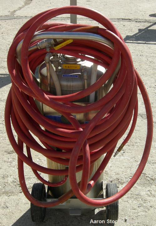 USED: Alloy Products pressure tank, 16 gallon, 304 stainless steel, vertical. 12" diameter x 28" straight side. Dish top and bottom. Internal rated 130 psi at 100 deg F. Top openings: 4" x 3" oval wi...