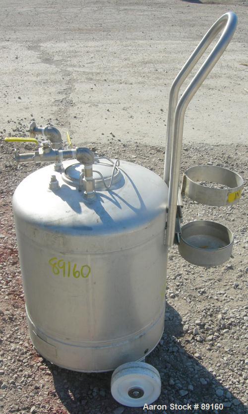 Used Alloy Products Pressure Tank, 20 Gallon, 316L Stainless Steel, Vertical. 18" diameter x 15" straight side. Dished top and bottom. Internal rated 115 psi at 100 deg F. Openings: top (4) 1" NPT, 4...