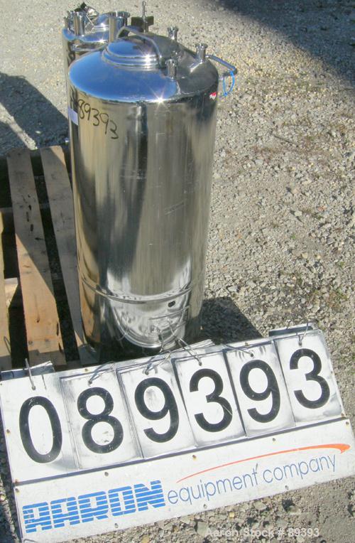 Used Alloy Products Pressure Tank, 13 Gallon, 316 Stainless Steel, Vertical. 12" diameter x 19" straight side. Dished top and bottom. Internal rated 45 psi at 350 deg F. Openings: top (3) 5/8" tri cl...