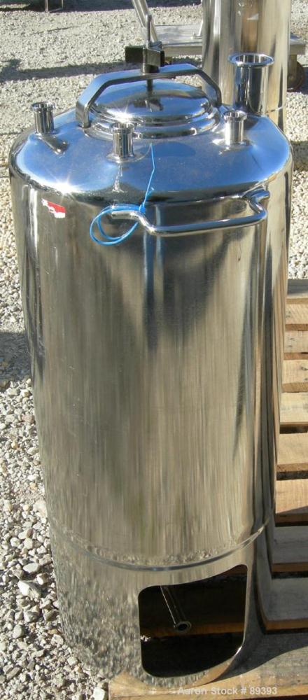 Used Alloy Products Pressure Tank, 13 Gallon, 316 Stainless Steel, Vertical. 12" diameter x 19" straight side. Dished top and bottom. Internal rated 45 psi at 350 deg F. Openings: top (3) 5/8" tri cl...