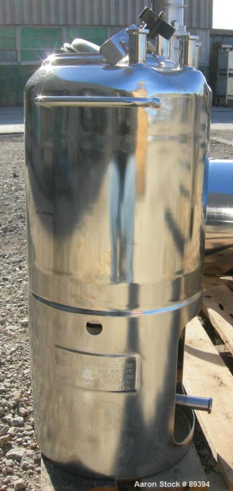 Used Alloy Products Pressure Tank, 5 Gallon, 316L Stainless Steel, Vertical. 9" diameter x 10" straight side. Dished top and bottom. Internal rated 45 psi at 350 deg F. Openings: top (3) 5/8" tri cla...
