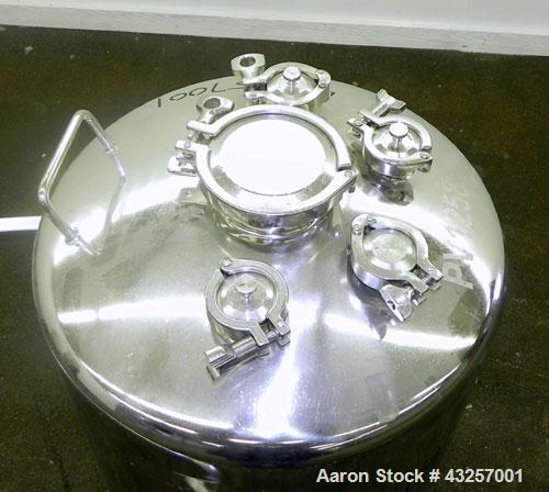 Used Alloy Products Pressure Tank, 36.99 Gallon (140 Liter), 316L Stainless Steel, Vertical. 17.74’’ Diameter x 29" straight side. Dished top and bottom. Internal rated FV to 85 psi at -20 to 350 deg...