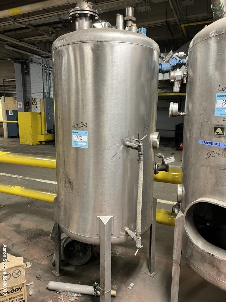 Used- Alpha Stainless Tank, Approximate 250 Gallon, Stainless Steel, Vertical. Approximate 36" diameter x 57" straight side,...