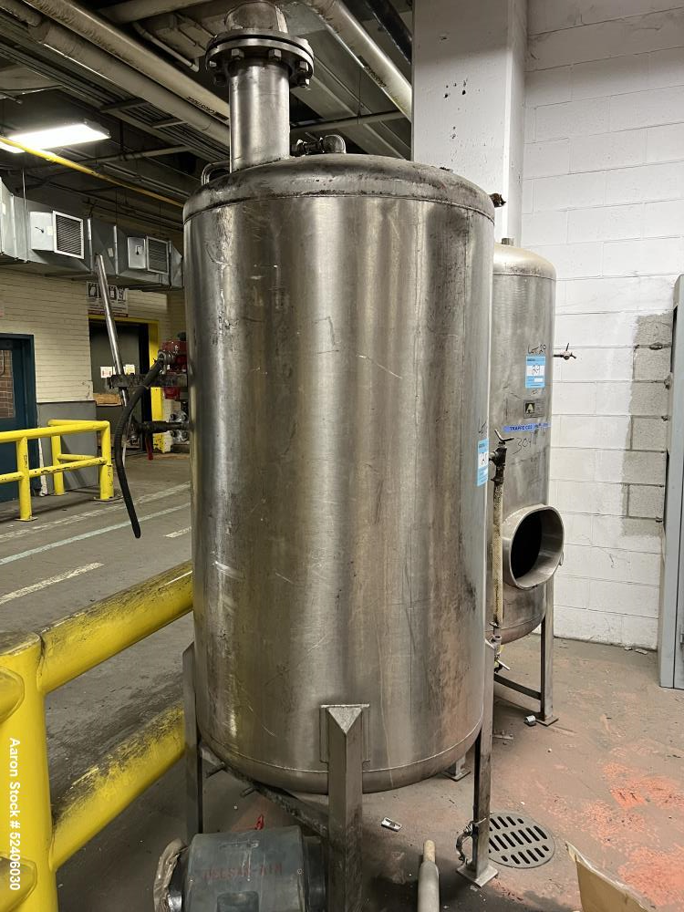 Used- Alpha Stainless Tank, Approximate 250 Gallon, Stainless Steel, Vertical. Approximate 36" diameter x 57" straight side,...