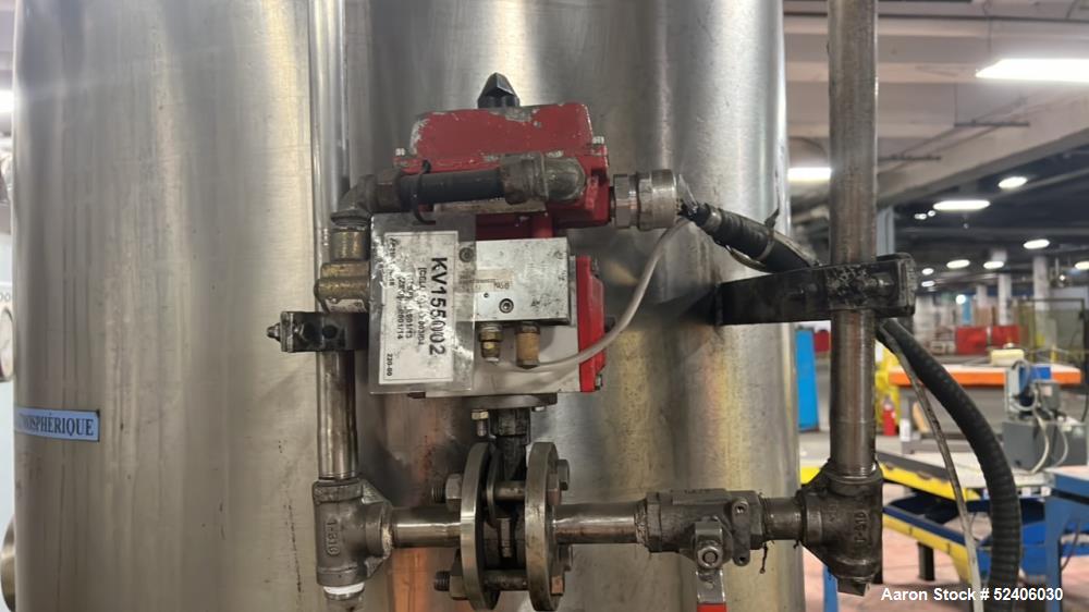 Used Alpha Stainless Tank, Approximate 250 Gallon, Stainless Steel, Vertical. Approximate 36" diameter x 57" straight side, dished top & bottom. Mounted on 4 stainless legs.