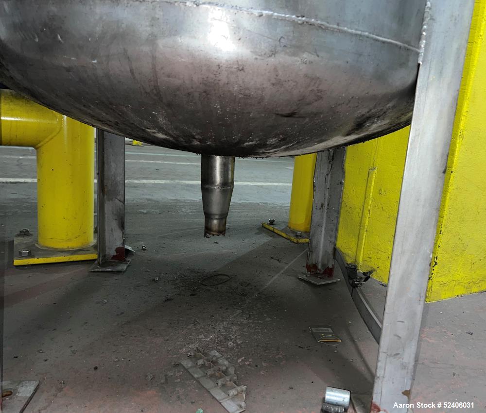 Used Alpha Stainless Tank, Approximate 250 Gallon, Stainless Steel, Vertical. Approximate 36" diameter x 57" straight side, dished top & bottom. Mounted on 4 stainless legs.