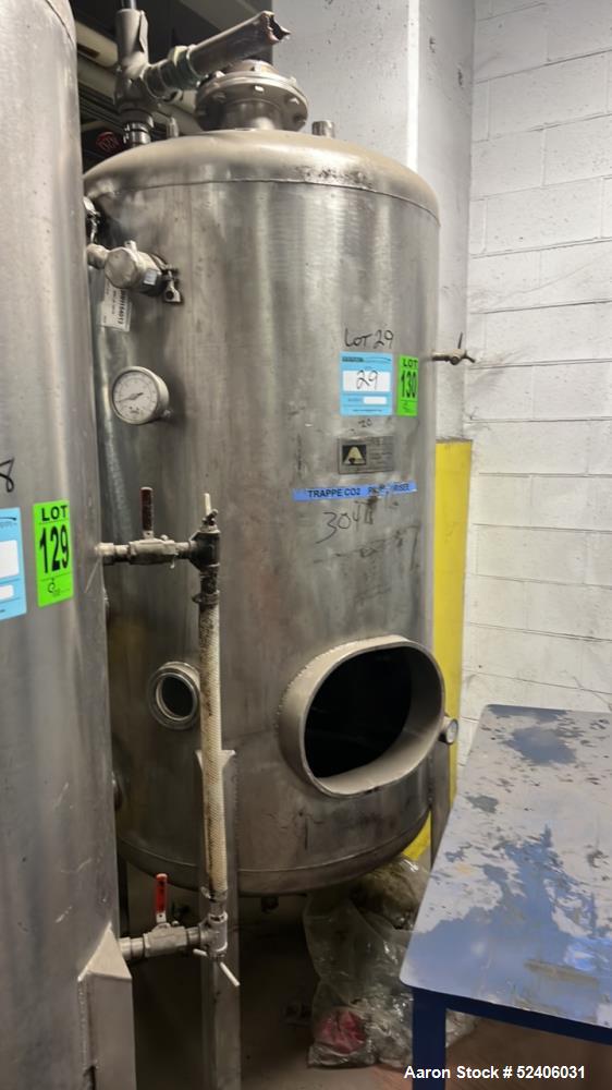 Used-Alpha Stainless Tank, Approximate 250 Gallon, Stainless Steel, Vertical. Approximate 36" diameter x 57" straight side, ...