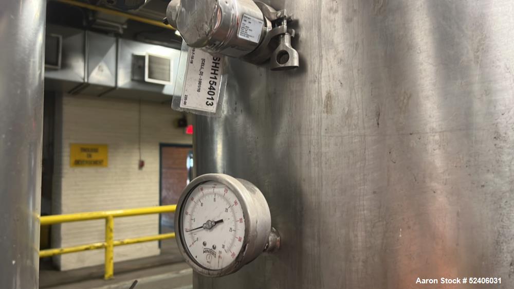 Used Alpha Stainless Tank, Approximate 250 Gallon, Stainless Steel, Vertical. Approximate 36" diameter x 57" straight side, dished top & bottom. Mounted on 4 stainless legs.