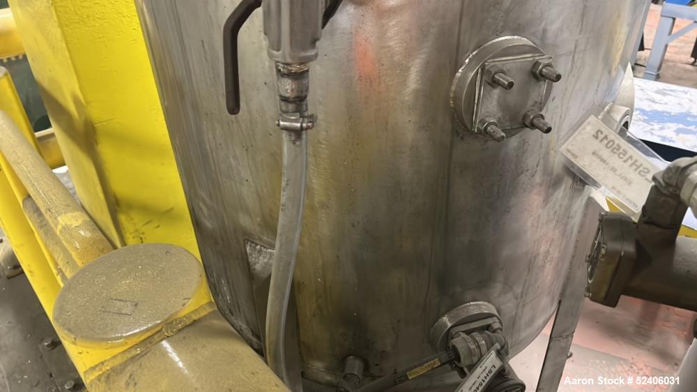 Used Alpha Stainless Tank, Approximate 250 Gallon, Stainless Steel, Vertical. Approximate 36" diameter x 57" straight side, dished top & bottom. Mounted on 4 stainless legs.