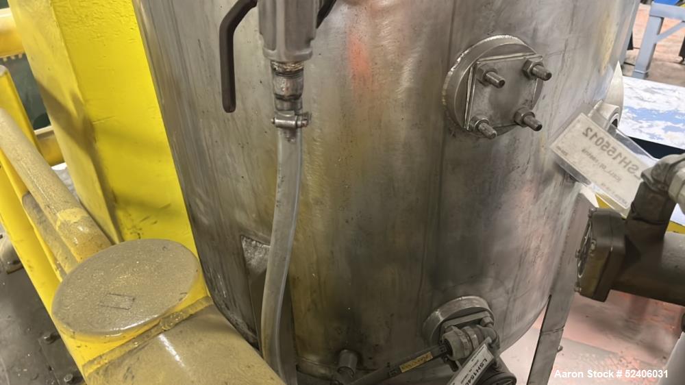 Used-Alpha Stainless Tank, Approximate 250 Gallon, Stainless Steel, Vertical. Approximate 36" diameter x 57" straight side, ...