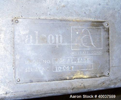 Used Alsop Tank, 25 gallon, stainless steel, vertical. 18" diameter x 22" straight side. Open top with a 1/2 hinged cover, sloped bottom. Clamp on Alsop air operated agitator, model 25DD. 3/4" diamet...
