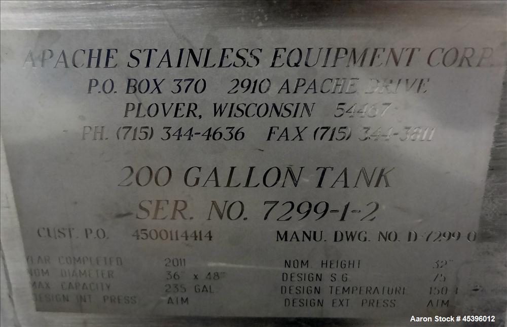 202 Gallon Stainless Steel Apache Stainless Equipment Square Gravity Filter Tank