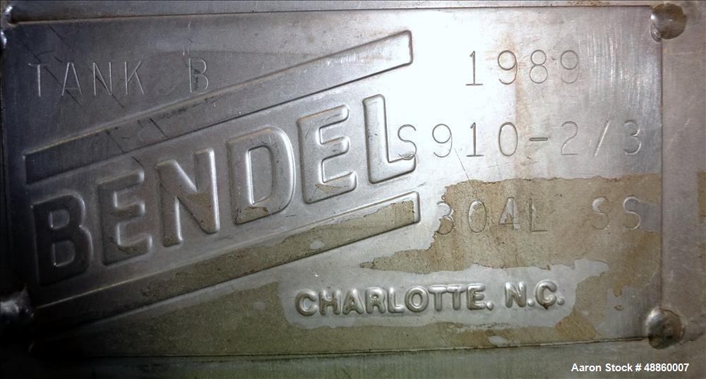 Used Bendel Tank, Approximate 250 Gallon, 304L Stainless Steel, Vertical.