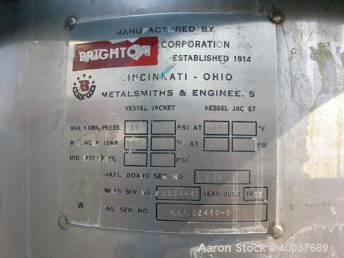 Used 50 Gallon Stainless Steel Brighton Pressure Tank