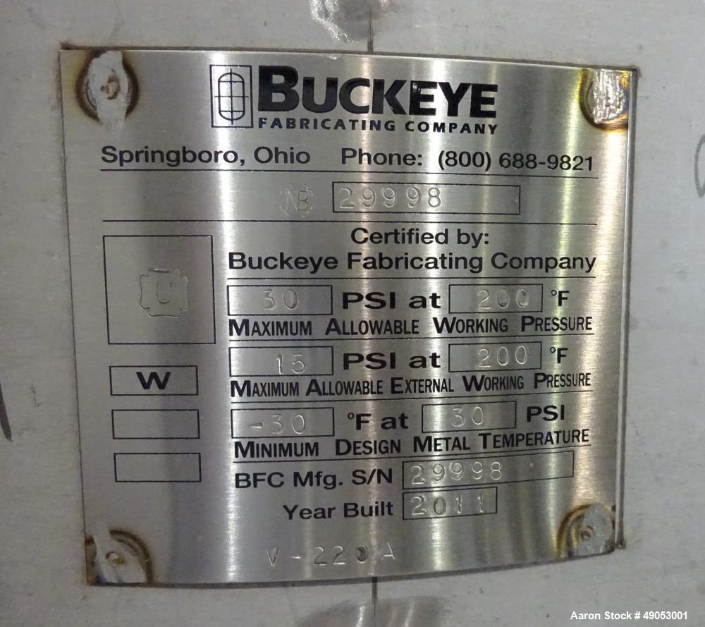 Unused- Buckeye Fabricating Company Pressure Tank, Approximately 317 Gallon, 304