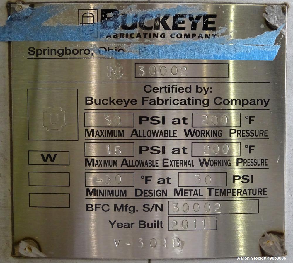 Unused- Buckeye Fabricating Company Pressure Tank, Approximately 317 Gallon, 304