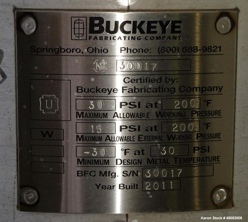 Unused- Buckeye Fabricating Company Pressure Tank, Approximately 94 Gallon, 304