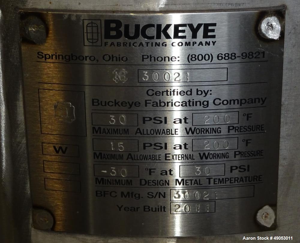 Unused- Buckeye Fabricating Company Pressure Tank, Approximately 94 Gallon, 304