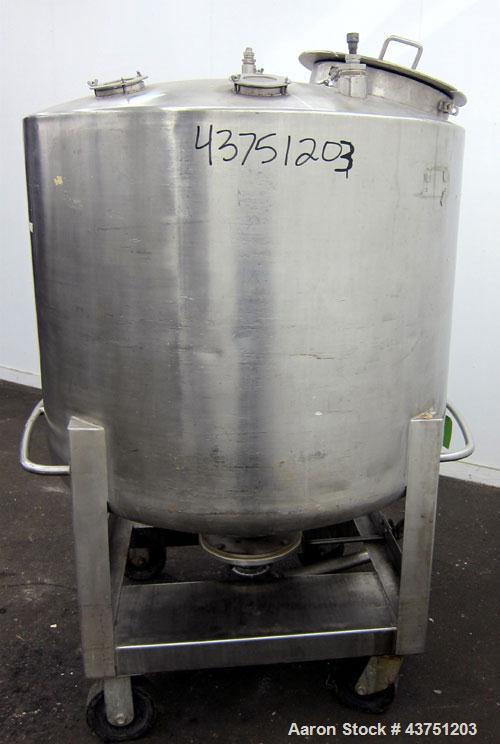 Used C.E. Howard Tank, 335 Gallon, 304 Stainless Steel, Vertical. 48" Diameter x 36" straight side. Dished top, coned bottom. Openings top 16" man way with cover. Approximate 4" center bottom outlet....
