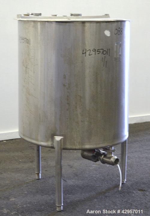 Used Cherry-Burrell Tank, 160 Gallon, 304 Stainless Steel, Vertical. 36’’ Diameter x 37’’ straight side. Open top with a 2 piece cover, sloped bottom. Provision for a clamp on agitator. 2’’ Tri-clamp...