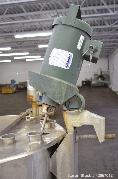 Used Cherry-Burrell Tank, 65 Gallon, 304 Stainless Steel, Vertical. 24’’ Diameter x 34’’ straight side. Open top with a 2 piece cover, sloped bottom. Lightnin clamp on agitator, model XD-30-3PH. ½’’ ...