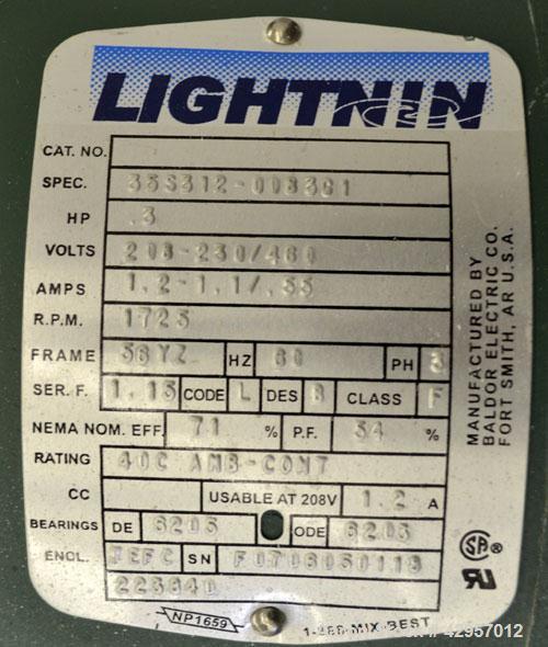 Used Cherry-Burrell Tank, 65 Gallon, 304 Stainless Steel, Vertical. 24’’ Diameter x 34’’ straight side. Open top with a 2 piece cover, sloped bottom. Lightnin clamp on agitator, model XD-30-3PH. ½’’ ...