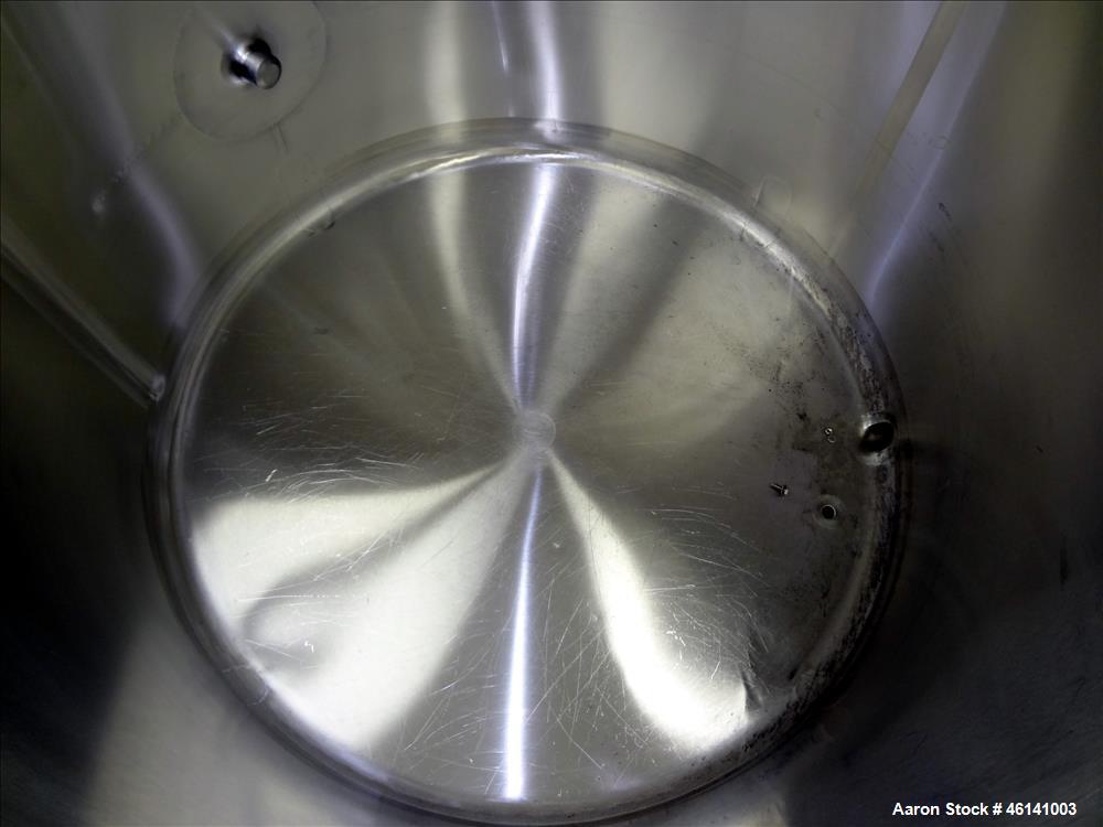 Used Cherry Burrel Tank, Approximately 300 Gallon, 304 Stainless Steel, Vertical. 48" Diameter x 40" straight side. Flat top, sloped bottom. (2) Half hinged top covers. 2" Tri clamp side bottom outle...
