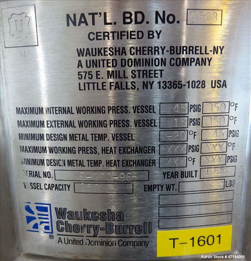 Used Cherry Burrell Portable Tank, 68.5 Gallon (250 liters), 316 Stainless Stee