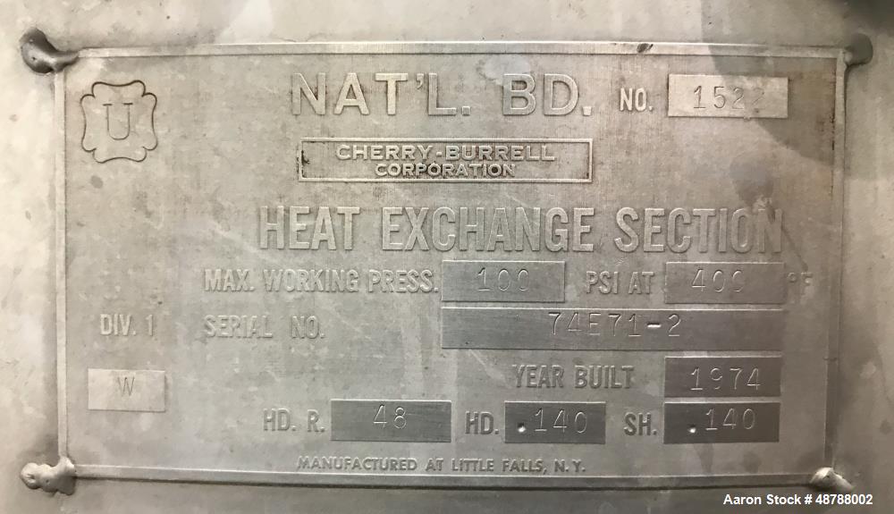 Used Cherry-Burrell Jacketed Tank, Approximately 350 Gallon, 316 Stainless Stee