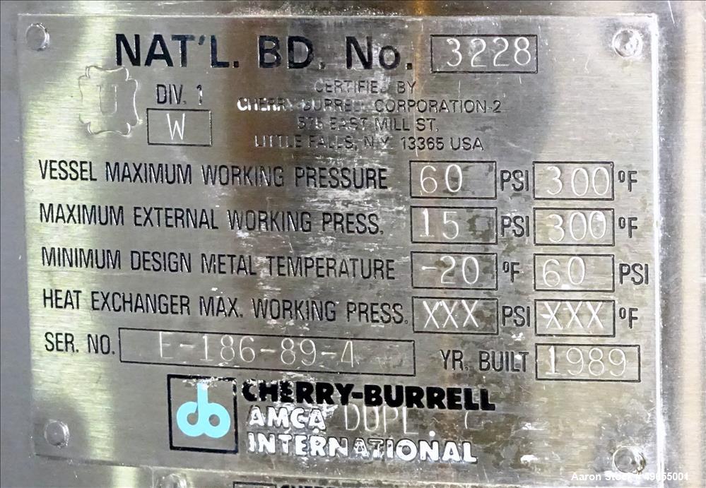 Used Cherry Burrell 700 Liter / 184 gallon Reactor, Stainless Steel.