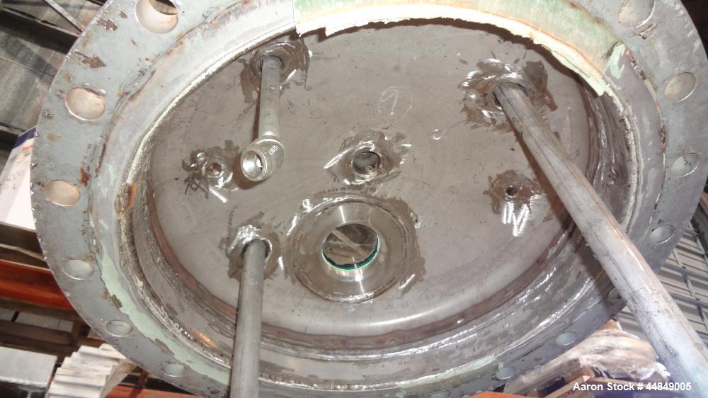 Used Chicago Boiler Company Pressure Tank, 50 Gallon, 304 Stainless Steel, Vertical. 24" Diameter x 24" straight side, dished bolt on top, dished bottom. Internal rated 14.7/122 psi at 365 degrees F....