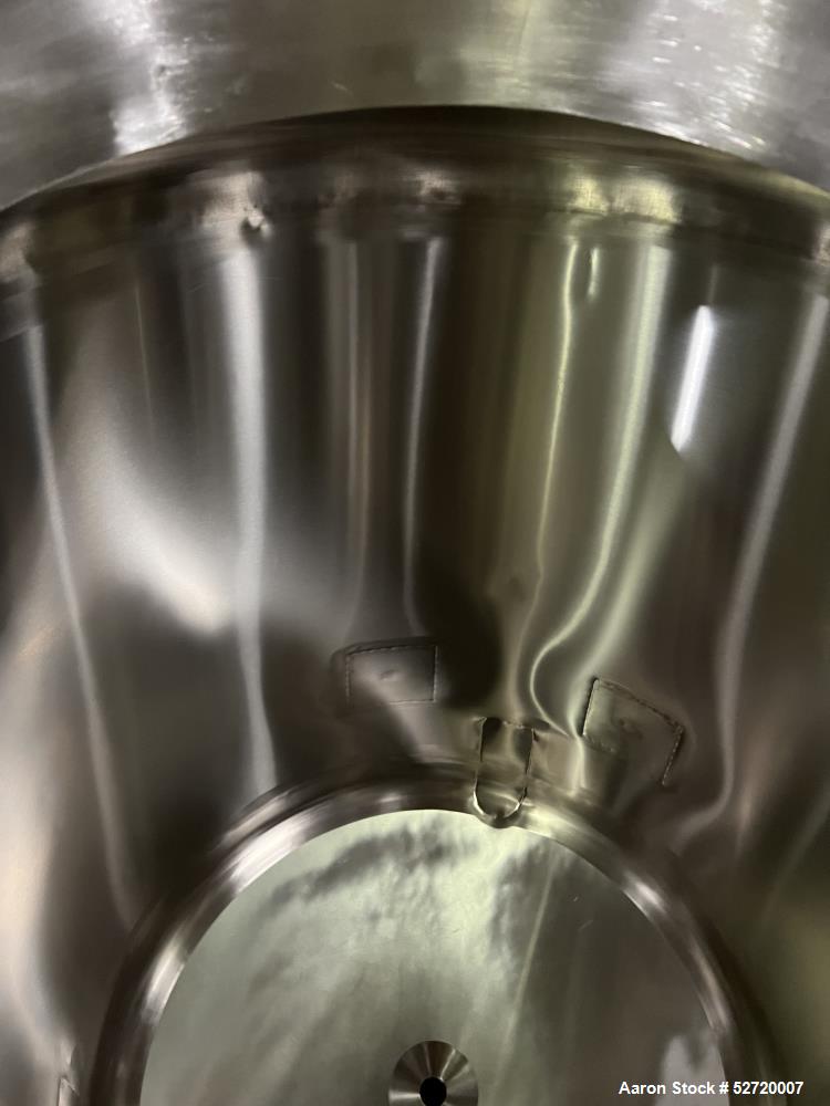 Used Custom Metalcraft Portable Tank, Approximate 150 Gallon, Model 4A07079200, 316 Stainless Steel. Approximate 36" diameter x 36" straight side, dished top & bottom. 1-1/2" Center bottom outlet wit...