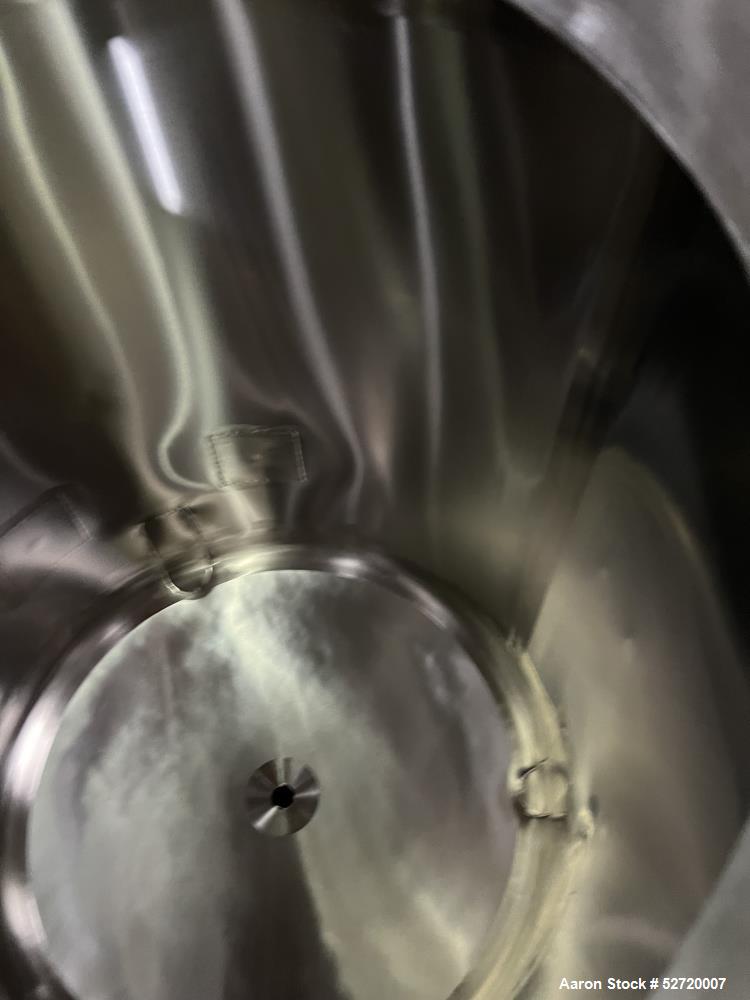 Used Custom Metalcraft Portable Tank, Approximate 150 Gallon, Model 4A07079200, 316 Stainless Steel. Approximate 36" diameter x 36" straight side, dished top & bottom. 1-1/2" Center bottom outlet wit...