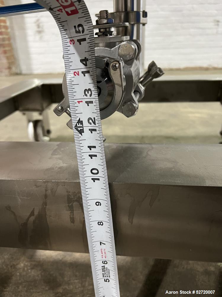 Used Custom Metalcraft Portable Tank, Approximate 150 Gallon, Model 4A07079200, 316 Stainless Steel. Approximate 36" diameter x 36" straight side, dished top & bottom. 1-1/2" Center bottom outlet wit...