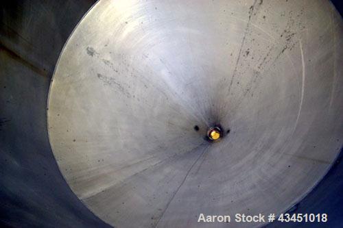 Used Custom Metalcraft Tank, 200 Gallon, 304 Stainless Steel, Vertical. 48' Diameter x 26" straight side x 44" coned bottom. Open top with a hinged cover. 3-1/2" Center bottom outlet. Mounted on 4 ca...