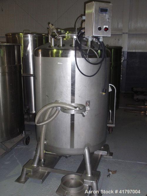 Used DCI Pressure Tank, 200 Gallon, 316 Stainless Steel, Vertical. 35-3/4'' diameter x 42'' straight side, dished top and bottom. Internal 150 grit rated 30 psi and FV at 300 deg F and -20 deg F at 3...