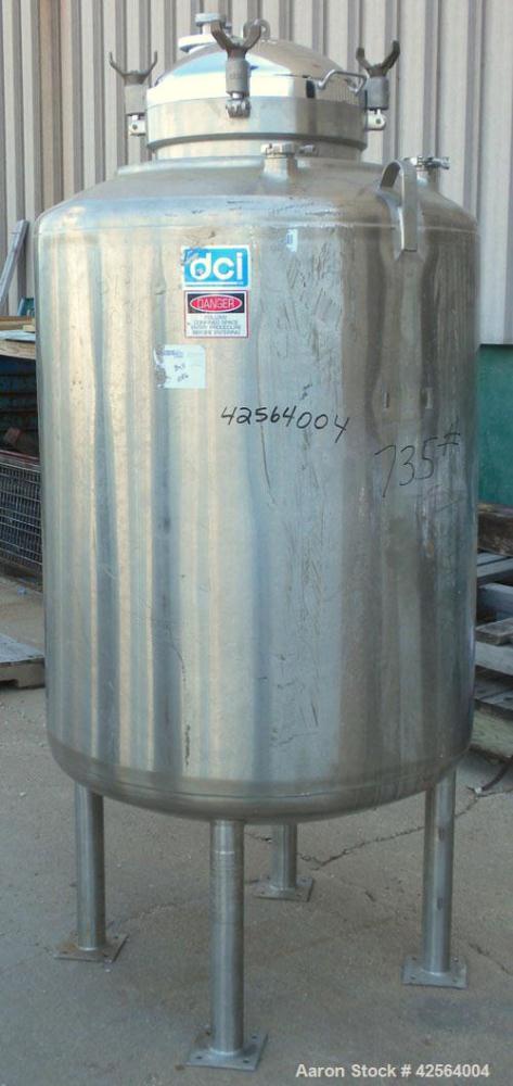 Used DCI WFI Storage Pressure Tank, 200 Gallon, 316L Stainless Steel, Vertical. 35-3/4’’ Diameter x 42" straight side, dished top and bottom. 240/EP Finished internal rated 45/-15 psi at –20 to 300 d...
