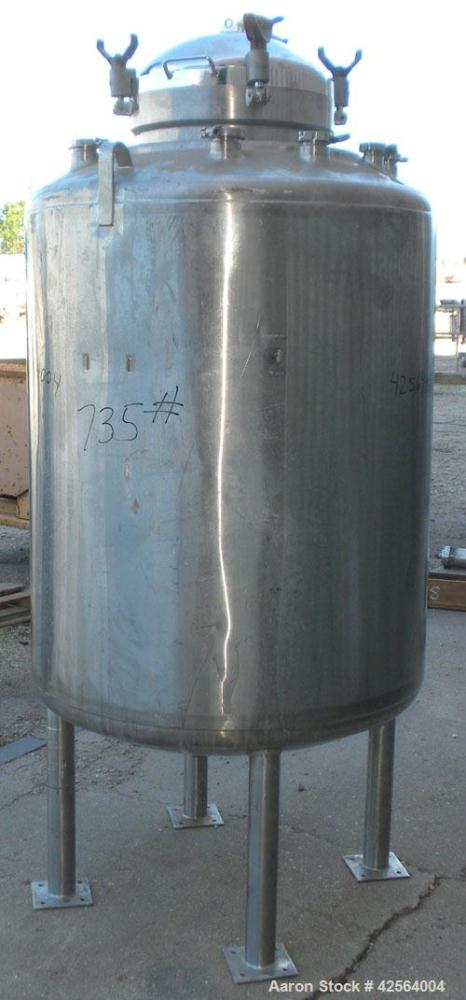 Used DCI WFI Storage Pressure Tank, 200 Gallon, 316L Stainless Steel, Vertical. 35-3/4’’ Diameter x 42" straight side, dished top and bottom. 240/EP Finished internal rated 45/-15 psi at –20 to 300 d...