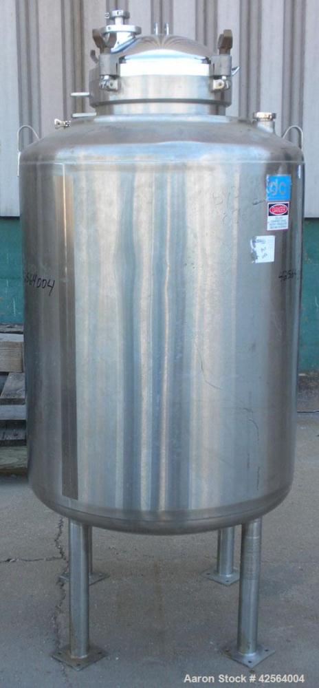 Used DCI WFI Storage Pressure Tank, 200 Gallon, 316L Stainless Steel, Vertical. 35-3/4’’ Diameter x 42" straight side, dished top and bottom. 240/EP Finished internal rated 45/-15 psi at –20 to 300 d...