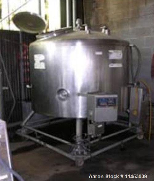 Used-DCI mix tank, 500 gallon, stainless steel construction. 66" diameter x 36" straight side, dished top, cone bottom, top ...